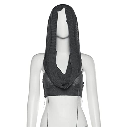 Caviotess Women Knitted Crop Top Hoodie Sweater for Raves