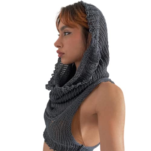 Caviotess Women Knitted Crop Top Hoodie Sweater for Raves