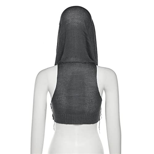 Caviotess Women Knitted Crop Top Hoodie Sweater for Raves