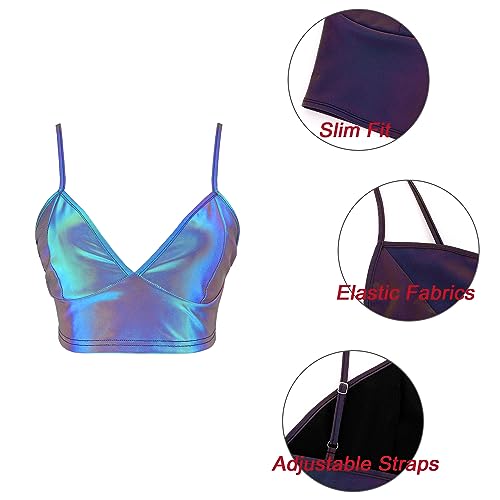 Giovacker Reflective Crop Top for Festival Rave Girls
