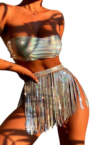 Women's EDC Festival Metallic Holographic Rave Outfit 3pc