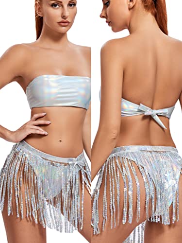 Women's EDC Festival Metallic Holographic Rave Outfit 3pc
