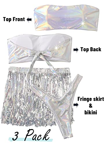Women's EDC Festival Metallic Holographic Rave Outfit 3pc