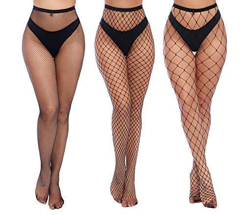 Charmnight High Waist Fishnet Thigh High Pantyhose (3 Pair)