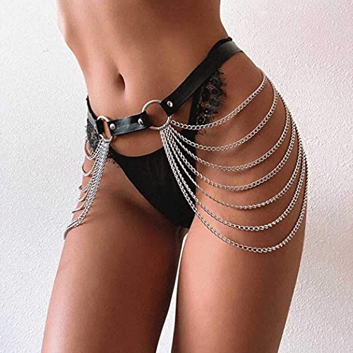 Victray Punk Black Waist Chain Leather Body Jewelry