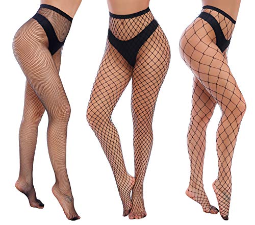 Charmnight High Waist Fishnet Thigh High Pantyhose (3 Pair)