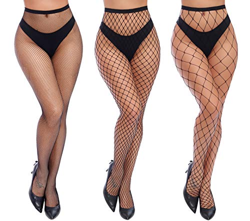 Charmnight High Waist Fishnet Thigh High Pantyhose (3 Pair)
