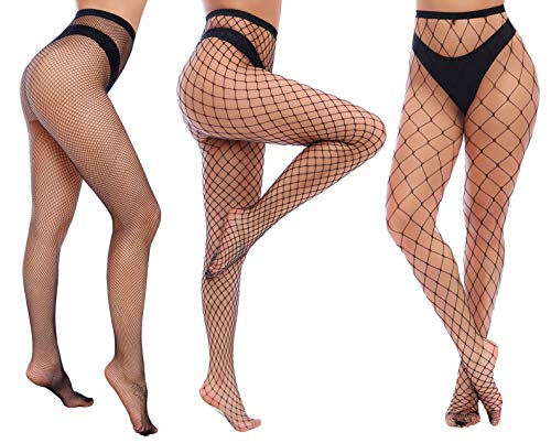 Charmnight High Waist Fishnet Thigh High Pantyhose (3 Pair)