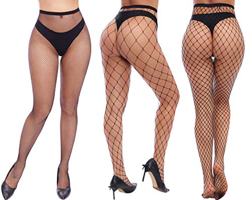 Charmnight High Waist Fishnet Thigh High Pantyhose (3 Pair)