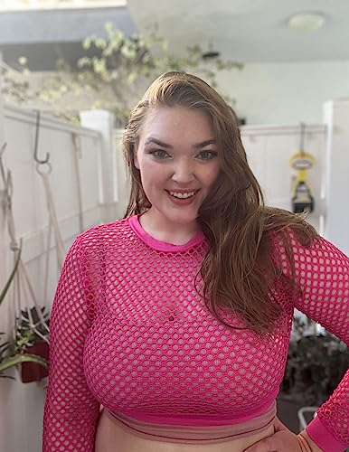 Red Fishnet Crop Top: Women's Long Sleeve Shirt