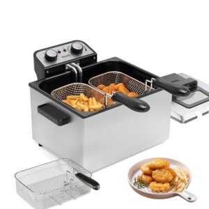 Large Electric Deep Fryer with 3 Baskets and Lid