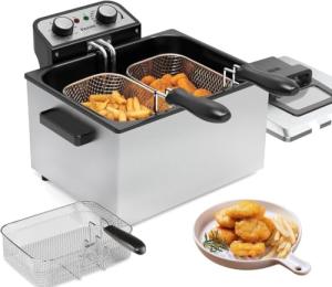Large Electric Deep Fryer with 3 Baskets and Lid