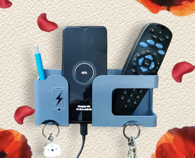 Wall Mount Mobile Holder | Remote Organizer with Charger Stand