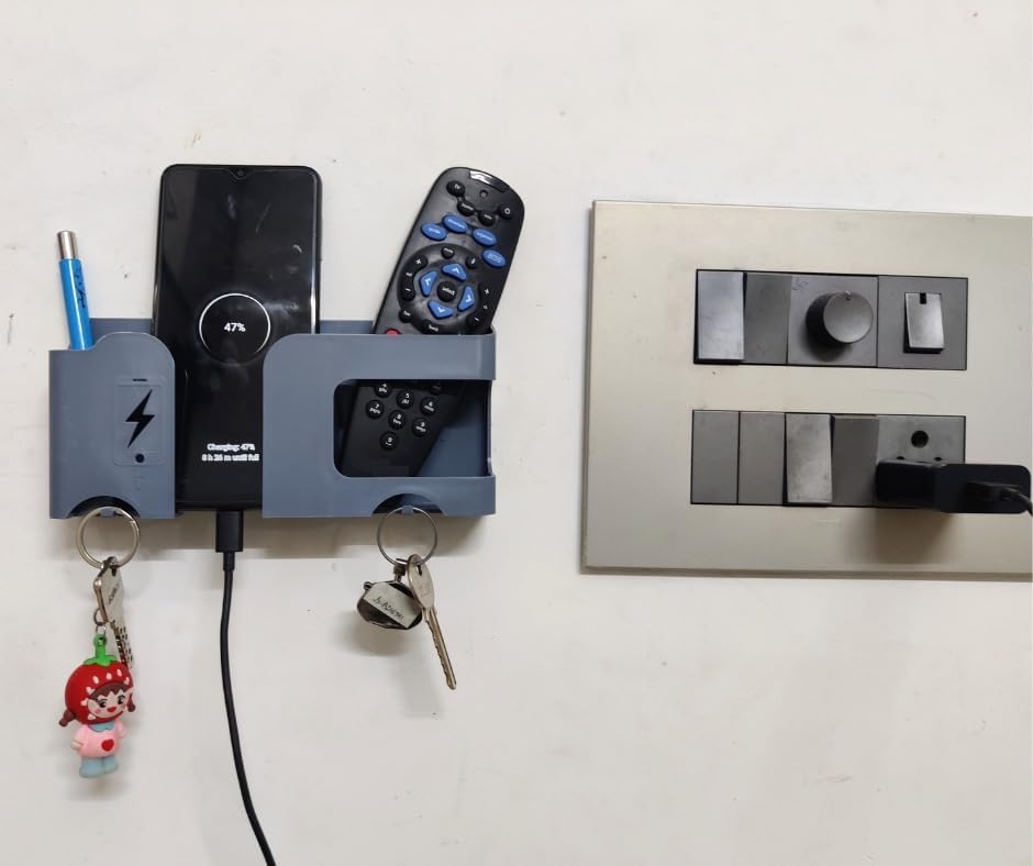 Wall Mount Mobile Holder | Remote Organizer with Charger Stand