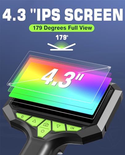 1920P Endoscope Camera with Light, 4.3" IPS Borescope