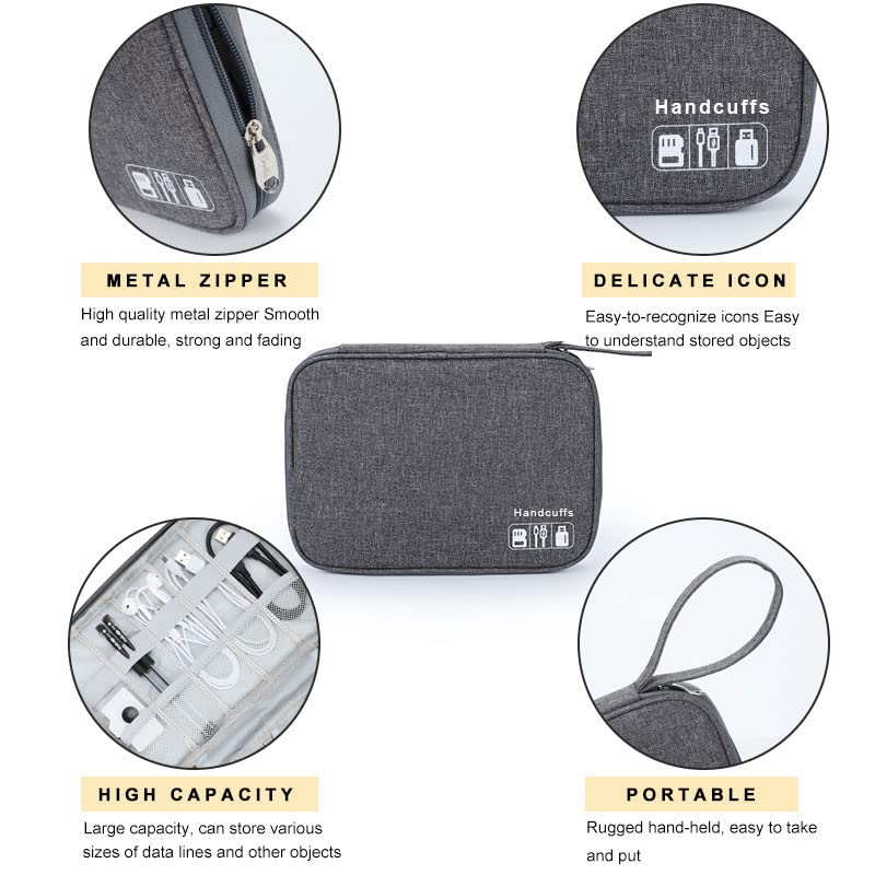 Grey Handcuffs Electronics Accessories Travel Organizer Bag for Gadgets