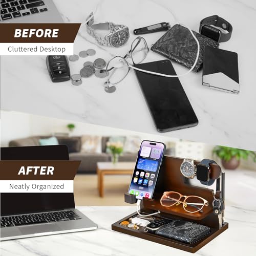 Pinzoveno Wood Phone Docking Station Key Holder Stand