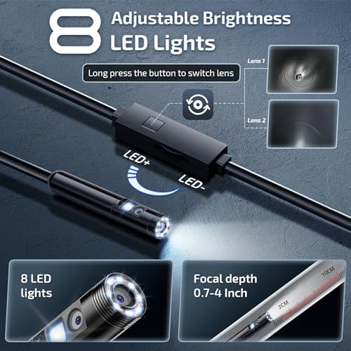 Dual-Lens Endoscope Camera with Light & 1920P Resolution