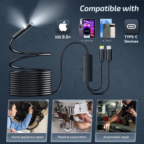 Dual-Lens Endoscope Camera with Light & 1920P Resolution