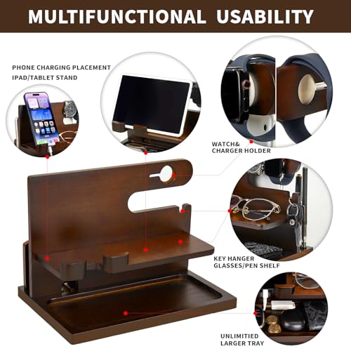 Pinzoveno Wood Phone Docking Station Key Holder Stand