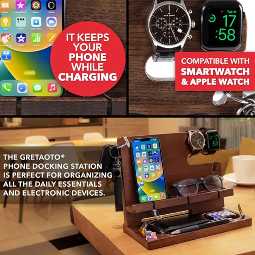Wood Docking Station for Cell Phone, Tablet, Wallet