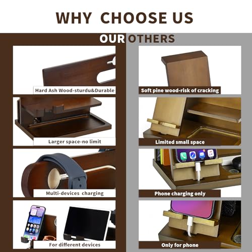 Pinzoveno Wood Phone Docking Station Key Holder Stand