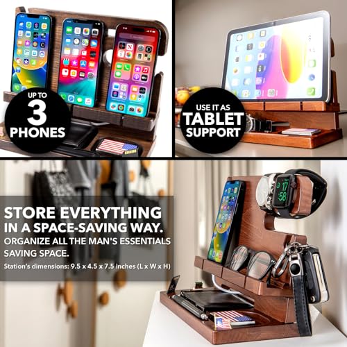 Wood Docking Station for Cell Phone, Tablet, Wallet