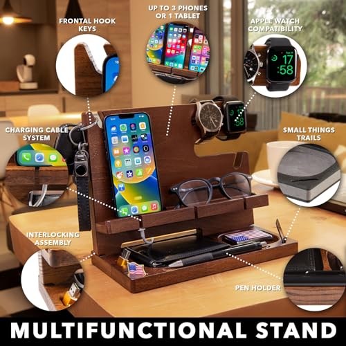 Wood Docking Station for Cell Phone, Tablet, Wallet