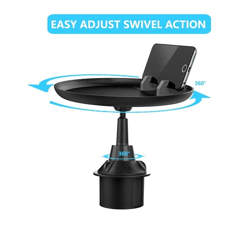 Swivel Car Cup Holder Tray with Phone Slot