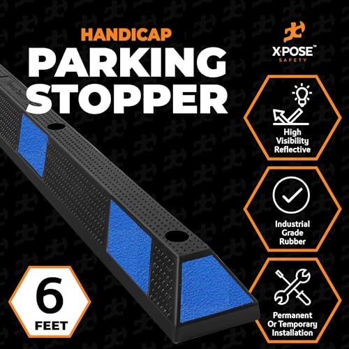 72" Heavy Duty Rubber Car Parking Stopper with Blue Reflective Strips