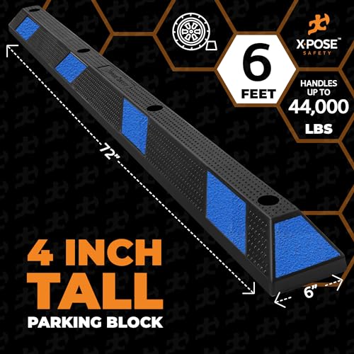 72" Heavy Duty Rubber Car Parking Stopper with Blue Reflective Strips