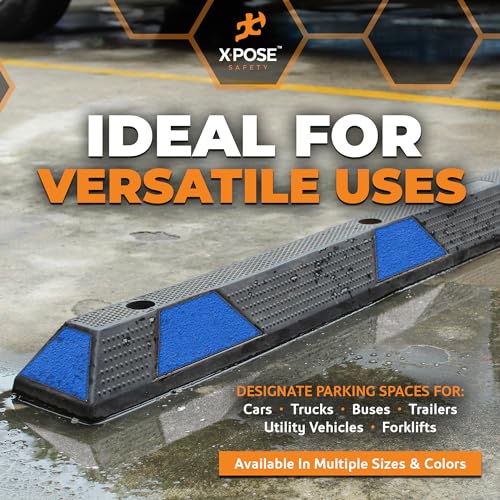 72" Heavy Duty Rubber Car Parking Stopper with Blue Reflective Strips