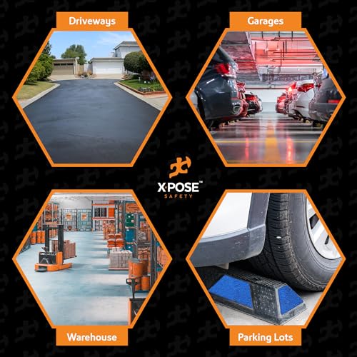 72" Heavy Duty Rubber Car Parking Stopper with Blue Reflective Strips