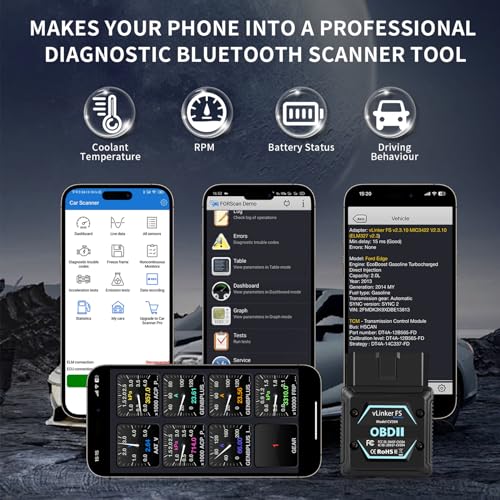 vLinker vLinker FS Bluetooth OBD2 Scanner Diagnostic Tool Wireless Code Reader for iPhone, Android & Windows Bi-Directional Control Car Diagnostic Scanner,All Systems Diagnosis, 30+ Services