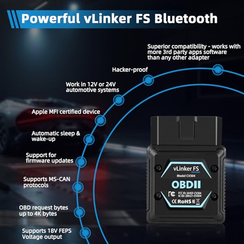 vLinker vLinker FS Bluetooth OBD2 Scanner Diagnostic Tool Wireless Code Reader for iPhone, Android & Windows Bi-Directional Control Car Diagnostic Scanner,All Systems Diagnosis, 30+ Services