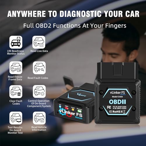 vLinker vLinker FS Bluetooth OBD2 Scanner Diagnostic Tool Wireless Code Reader for iPhone, Android & Windows Bi-Directional Control Car Diagnostic Scanner,All Systems Diagnosis, 30+ Services
