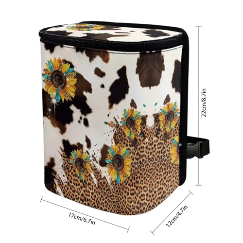 DISNIMO Sunflower Hanging Car Trash Can Cow Spot Car Garbage Storage Bag with Lid Auto Rubbish Bin Leak-Proof Cars Trash Can Portable Organizer for Men Women Keeps Automobile Trucks SUV Clean