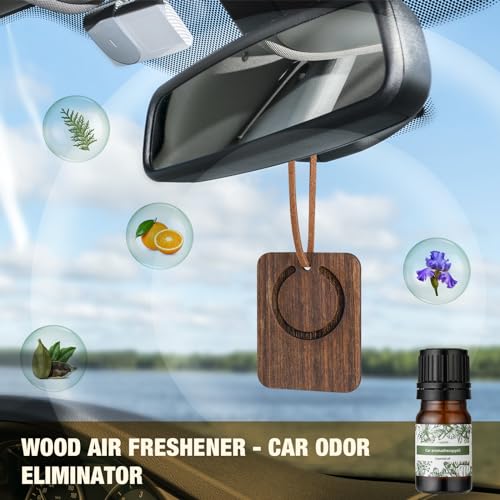 FERSTALO Sunglass Holder for Car, Magnetic Leather Sunglass Clip for Car Visor with Wood Air Freshener, Sunglasses Visor Clip for Men Women Car Gadgets, Beige