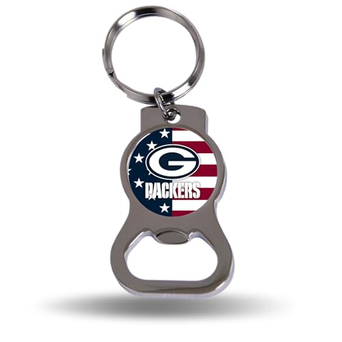 Rico Industries NFL Football Green Bay Packers Patriotic Metal Keychain - Beverage Bottle Opener With Key Ring - Pocket Size
