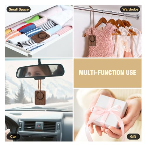FERSTALO Sunglass Holder for Car, Magnetic Leather Sunglass Clip for Car Visor with Wood Air Freshener, Sunglasses Visor Clip for Men Women Car Gadgets, Beige