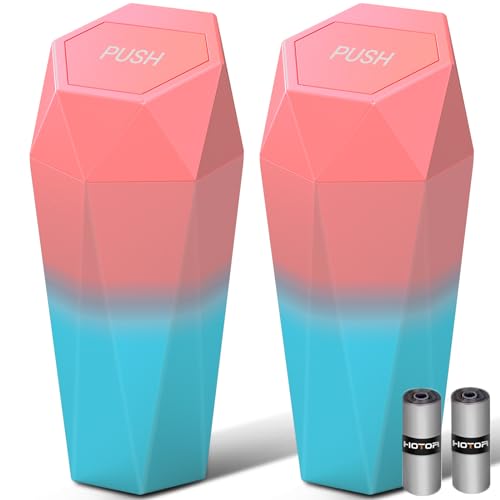 HOTOR Car Trash Can with Lid - 2 Pack, Mini Car Accessories for Interior, Leakproof Car Garbage Can with 30 Attached Trash Bags, Multipurpose Organizers and Storage for Car, Home, Office, Pink & Blue