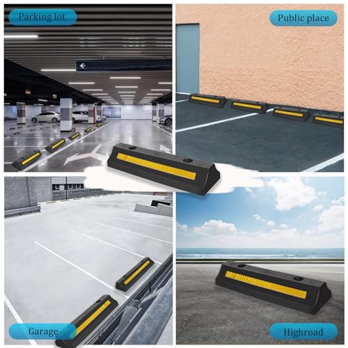 2 Pack Parking Block for Garage, Heavy Duty Wheel Rubber Stop Curb Bumpers, Protable Parking Stop Assistant for Truck with Reflective Yellow Safety Stripes for Car, Trailer and RV