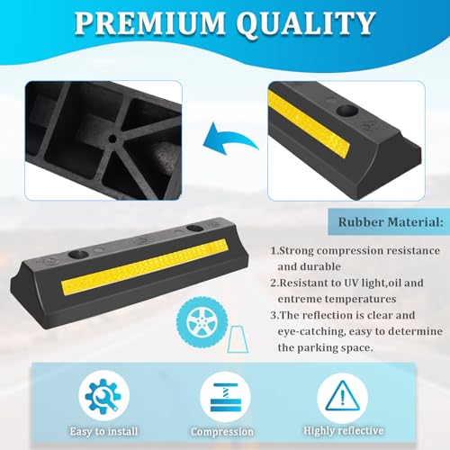 2 Pack Parking Block for Garage, Heavy Duty Wheel Rubber Stop Curb Bumpers, Protable Parking Stop Assistant for Truck with Reflective Yellow Safety Stripes for Car, Trailer and RV