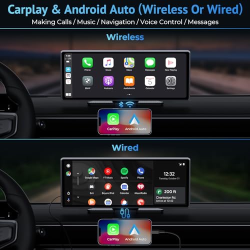 CarPlay Screen for Car Compatible with Apple Carplay & Android Auto,9.3" Portable Wireless Carplay Touchscreen with Phone Mirroring/Auto Brightness Adjust/Voice Control/Navigation/Bluetooth Car Stereo