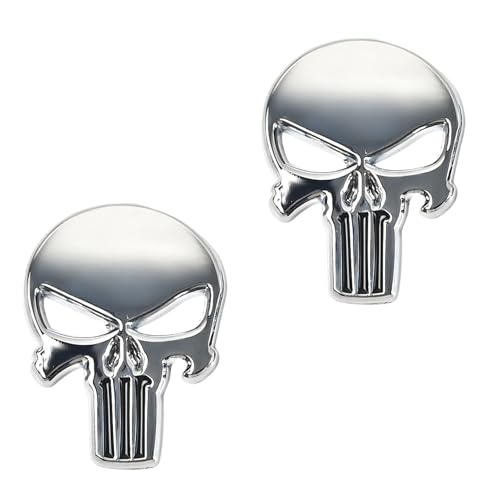SAPOCHE 2pcs Skull Punisher Emblem Sticker - Stylish Metal Decals for Vehicles and Gadgets, Ideal Gift for Auto Enthusiasts and Decorators (Silver)