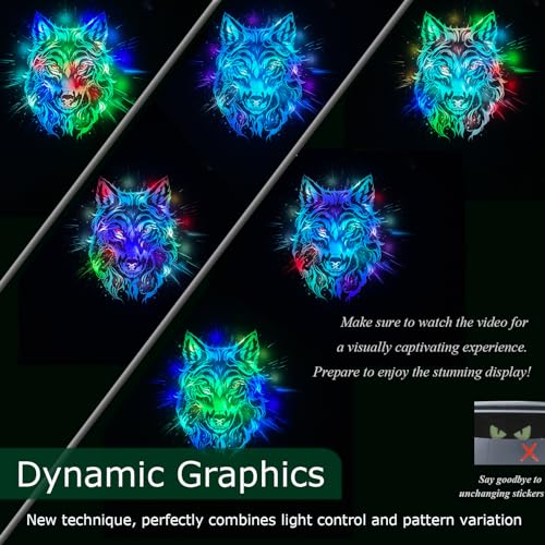 Higher Brightness Dynamic Car Stickers than LED Car Sign - Fit for Wolf Lovers Who Like LED Window Lights - Higher Definition than LED Decals - Windshield Decals Cool Tech Gadget(Wolf’s Radiance, M)