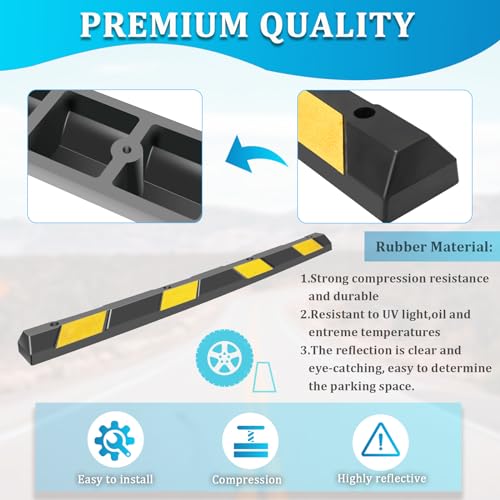 Generic Rubber Parking Curb 72” for Garage, Heavy Duty Car Parking Block Stop Stopper Bumpers 6 Ft Long for Vehicles (4)