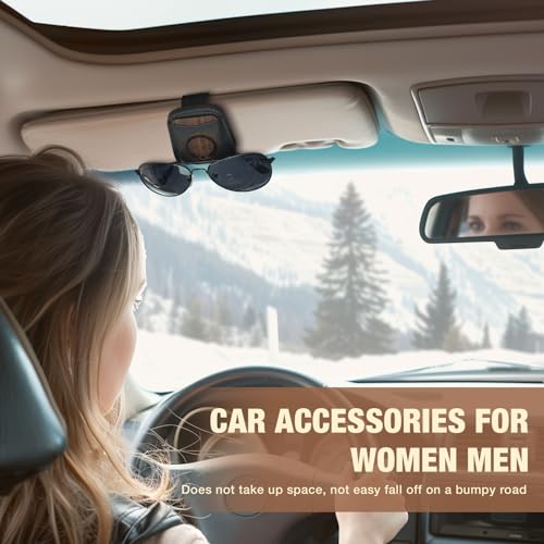 FERSTALO Sunglass Holder for Car, Magnetic Leather Sunglass Clip for Car Visor with Wood Air Freshener, Visor Sunglasses Holder Clip for Men Women Car Gadgets, Black
