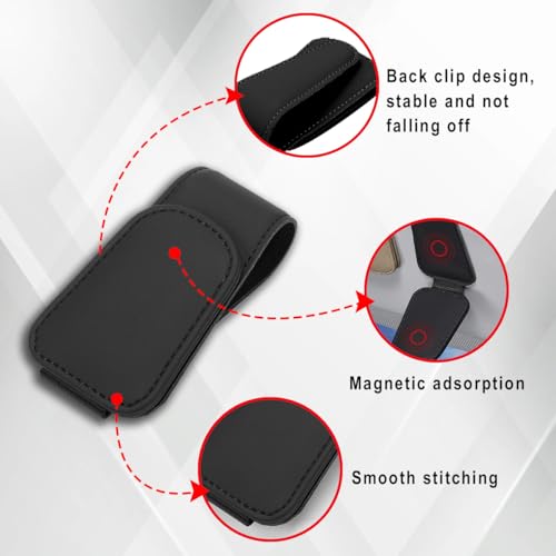 Honibaoto 2 PCS Magnetic Leather Eyeglass Hanger, Sunglasses Holder for Car Sun Visor,Magnetic Leather Glasses Eyeglass Hanger Clip for Car, Auto Interior Accessories (Black)