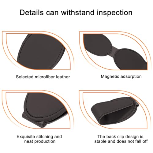 Bittwee Sunglasses Holders for Car Sun Visor, Magnetic Leather Vehicle Eyeglass Hanger Clip, Automotive Eyeglasses Mount for Gadgets Ticket Card for Women Men, Universal for SUV, Truck, RV（Brown）